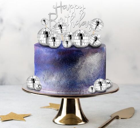 23 Pcs Disco Ball Cake Toppers, Happy Birthday Cupcake Topper Disco Ball Cake Picks Disco Theme Decorations for 70s Disco Party Favor, Grey in Kuwait