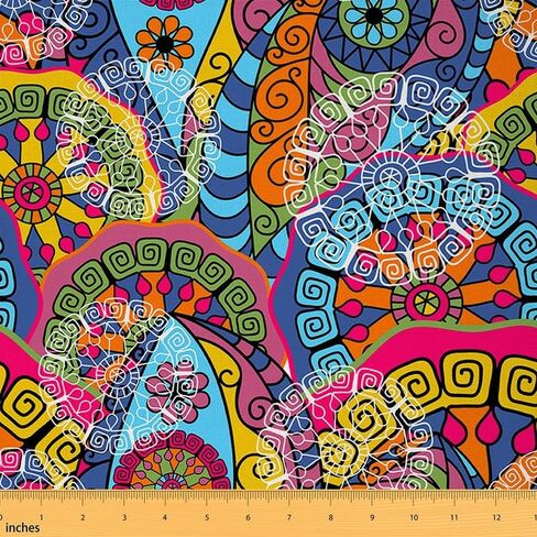 Feelyou Ocean Upholstery Fabric by The Yard, Boho Colorful Fish Outdoor Fabric by The Yard, Sea Life Fish Doodle Decorative Fabric for Upholstery and Home DIY Project, 1 Yard, Blue Yellow in Kuwait