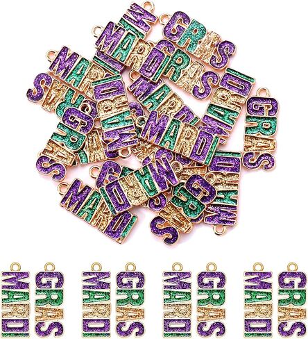 20PCS Mardi Gras Charms for Jewelry Making, Purple Green Gold Letter MARDI GRAS Charms Carnival Pendants for Bracelets Necklace Earrings Making DIY Crafts Mardi Gras Accessory in Saudi Arabia