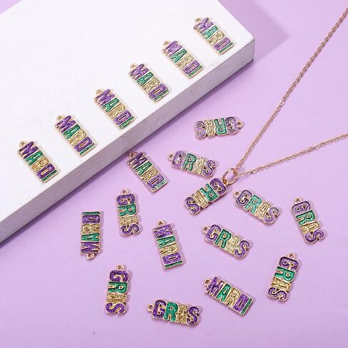 20PCS Mardi Gras Charms for Jewelry Making, Purple Green Gold Letter MARDI GRAS Charms Carnival Pendants for Bracelets Necklace Earrings Making DIY Crafts Mardi Gras Accessory in Saudi Arabia