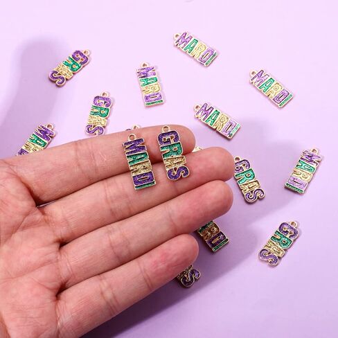 20PCS Mardi Gras Charms for Jewelry Making, Purple Green Gold Letter MARDI GRAS Charms Carnival Pendants for Bracelets Necklace Earrings Making DIY Crafts Mardi Gras Accessory in Saudi Arabia