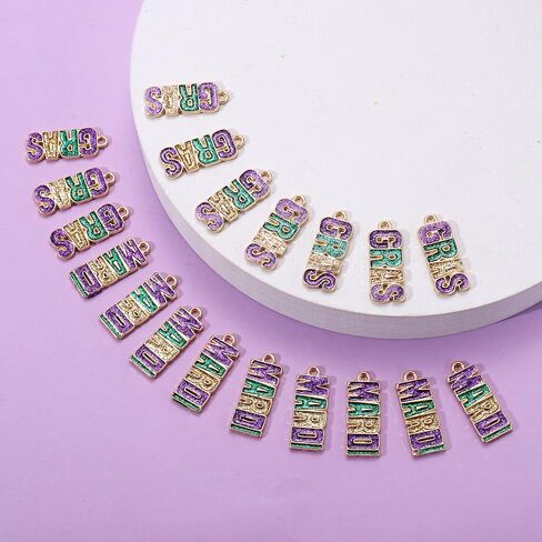 20PCS Mardi Gras Charms for Jewelry Making, Purple Green Gold Letter MARDI GRAS Charms Carnival Pendants for Bracelets Necklace Earrings Making DIY Crafts Mardi Gras Accessory in Saudi Arabia