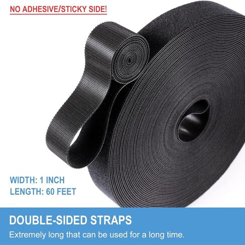 1 in x 30 ft Hook and Loop Roll | Double-Sided Strips, Self-Gripping Straps | Reusable Multi-Purpose Wrap Fasteners for Home, Office, Data Center, and More in Kuwait