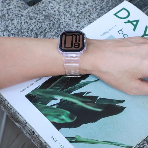 سوار ساعة ذكية شفاف كريستالي متوافق مع Apple Watch Series 10 مقاس 46 مم 42 مم غطاء متين شفاف من مادة TPU لحزام وحافظة iWatch الرياضية in Kuwait