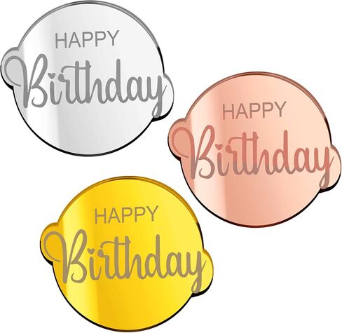 30 PCS Acrylic Cupcake Topcake Toppers Happy Birthday Cake Disc Mirror Acrylic Cake Topper محفورة على الكعكة الشخصية Topper Mini Acrylic Cake Charm Decortings Custic Cake Decorities (Round) in Kuwait