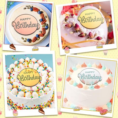 30 PCS Acrylic Cupcake Topcake Toppers Happy Birthday Cake Disc Mirror Acrylic Cake Topper محفورة على الكعكة الشخصية Topper Mini Acrylic Cake Charm Decortings Custic Cake Decorities (Round) in Kuwait
