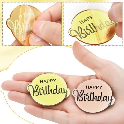 30 PCS Acrylic Cupcake Topcake Toppers Happy Birthday Cake Disc Mirror Acrylic Cake Topper محفورة على الكعكة الشخصية Topper Mini Acrylic Cake Charm Decortings Custic Cake Decorities (Round) in Kuwait