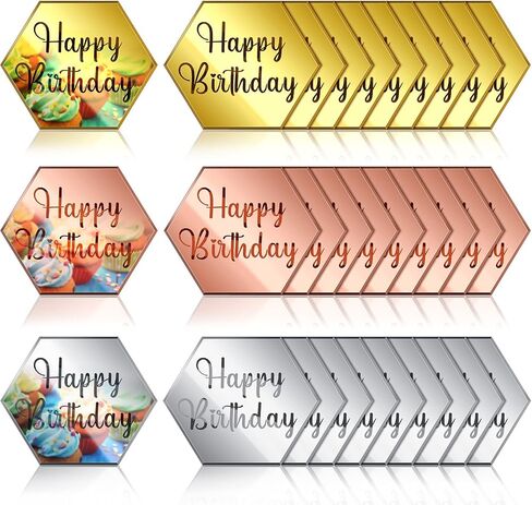 30 Pcs Acrylic Cupcake Toppers Happy Birthday Cake Disc Mirror Acrylic Cake Topper Engraved Personalized Cake Topper Mini Acrylic Cake Charm Name Custom Cake Decorations for Decor (Round) in Kuwait