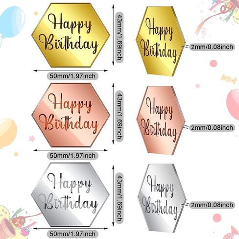 30 Pcs Acrylic Cupcake Toppers Happy Birthday Cake Disc Mirror Acrylic Cake Topper Engraved Personalized Cake Topper Mini Acrylic Cake Charm Name Custom Cake Decorations for Decor (Round) in Kuwait
