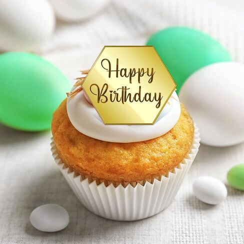 30 Pcs Acrylic Cupcake Toppers Happy Birthday Cake Disc Mirror Acrylic Cake Topper Engraved Personalized Cake Topper Mini Acrylic Cake Charm Name Custom Cake Decorations for Decor (Round) in Kuwait