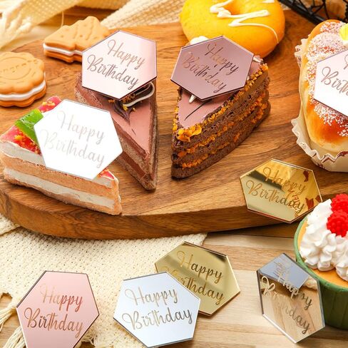 30 Pcs Acrylic Cupcake Toppers Happy Birthday Cake Disc Mirror Acrylic Cake Topper Engraved Personalized Cake Topper Mini Acrylic Cake Charm Name Custom Cake Decorations for Decor (Round) in Kuwait