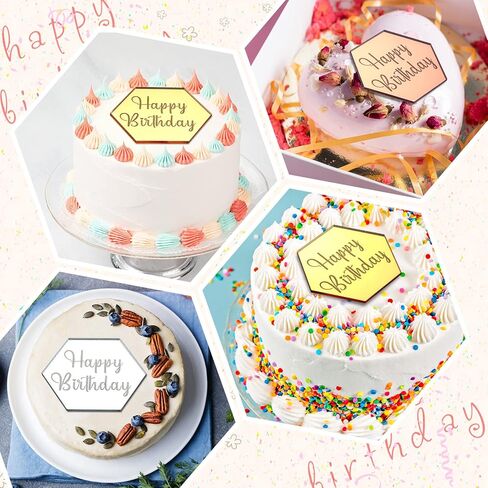 30 Pcs Acrylic Cupcake Toppers Happy Birthday Cake Disc Mirror Acrylic Cake Topper Engraved Personalized Cake Topper Mini Acrylic Cake Charm Name Custom Cake Decorations for Decor (Round) in Kuwait