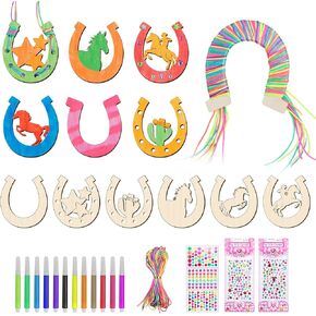 BAPHILE 26Pcs Wooden Horseshoes Cutout for Crafts，Unfinished Wood Discs Slices Horseshoe Shape Wooden Arts and Crafts,Coloring Wood Horseshoe Ornaments for Art Activity Birthday Party Favors
