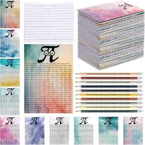 Frienda 50 Sets Pi Day Pencil Gifts Bulk 50 Mini Notepad and 50 Pencils International Math Day Party Favors Supplies for Math Lovers Students Teachers Classroom Awards (Bright Colors)