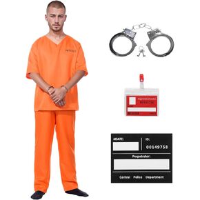 Prisoner Costumes Men Orange Prisoner Jumpsuit Prison Escaped Inmate Unisex Jail Criminal Halloween Costume Tag (Orange 2, Small)