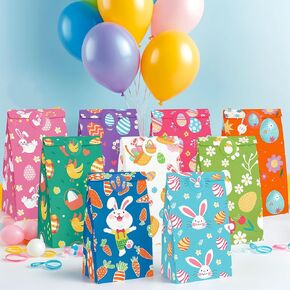 TOXOY 27PCS Easter Treat Bags, Paper Bags with Stickers Easter Goodie Bags Gift Bags Party Bags Lunch Bags for Kids Easter Party Favors Cookies