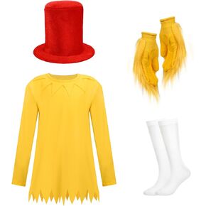 4Pcs Funny Storybook Character Costume Yellow Clothing Red Top Hat Yellow Gloves for Reading Across America Day