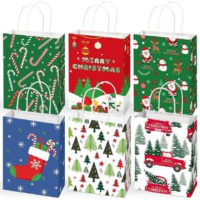 Christmas Gift Bags - 12 Pack Christmas Bags for Gifts - Small Christmas Gift Bags | Christmas Gift Baskets | christmas Treat Bags - Christmas Goodie Bag - Christmas Gifts for Kids Men Women