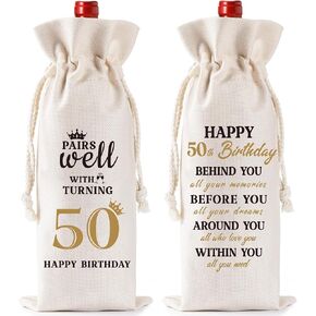 40th Birthday Wine Gift Bag - Ideas Burlap Wine Bottle Bag with Drawstring, Double sided Design Pairs Well with Turning 40, for Women, Men, Mom, Dad, Friends, Neighbors, Loved Ones, Wife, Husband