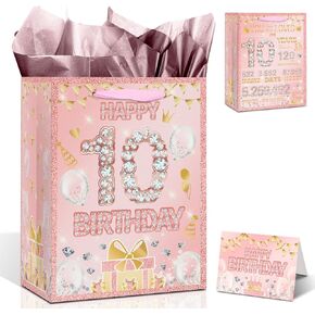 Ggjgrpx Happy 13th Birthday Party Gift Bag, 13th Sweet Birthday Decorations for Girls Boys Teen, Birthday Favors Wrapping Bag Supplies, Surprise Birthday Gift Black Gold Bag with Greeting Card
