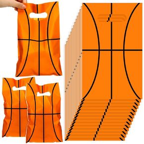 Sinmoe 100 Pcs Basketball Goodie Bags Basketball Treat Candy Bags Plastic Party Favor Gift Party Theme Gift Supplies for Birthday (6.5 x 9.84 In)