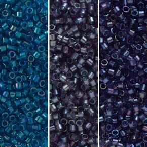 Miyuki Delica Seed Beads Bundle: Size 11/0, Blue Inside Color Lined Palette Collection DB2385, DB2386, DB2387