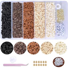 Earth Tone Clay Beads for Bracelets, Heishi Beads for Stackable Bracelets for Women, Polymer Clay Beads for Friendship Bracelet Kit, 5000 pcs Brown Flat Beads for Jewelry Making and Crafts in Saudi Arabia