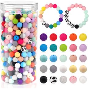 500PCS Silicone Beads, Kalolary Colorful Rubber Beads for Kaychain Making 12mm Round Silicon Loose Beads for Card Holder 25 Colors Silicone Bracelet Pearl Beads Bulk for Jewelry Necklace DIY Craft