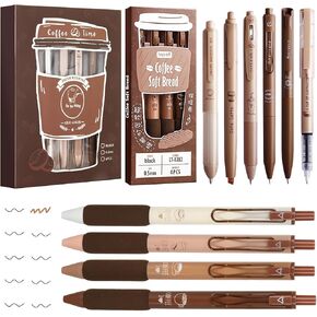 Whaline 10pcs أقلام القهوة اللطيفة القابلة للسحب الجافة الحبر الجاف القابلة للسحب 0.5 ملم نقطة غرامة 9pcs الحبر الأسود 1pcs أعلى دليل الكتابة الناعمة للعودة إلى مدرسة المكاتب المدرسية اللوازم الجمالية