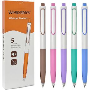 allydrew Whisper Motion Silent Retractable Gel Pen Set (5 Pack), 0.5mm Fine Point, for Home, Office, Work, Colored Ink, Emerald Sky in Kuwait