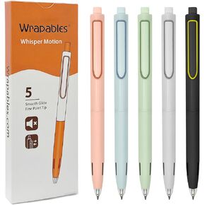 allydrew Whisper Motion Silent Retractable Gel Pen Set (5 Pack), 0.5mm Fine Point, for Home, Office, Work, Colored Ink, Emerald Sky