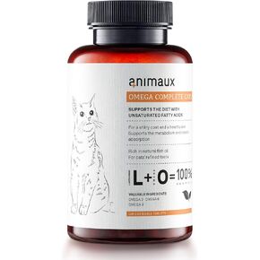 animaux - Omega Complete for Cats Fish Oil Tablets, Omega 3,6 & 9 Fatty acids to Support Metabolism, Bone Structure, Barf Supplement, Salmon Oil for Skin & Coat, 120 chewable Tablets, 120 Days Supply