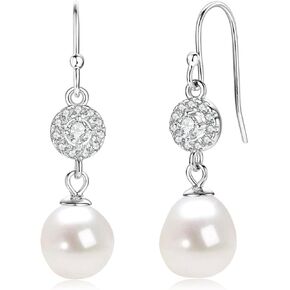 Freshwater Pearl Drop Earrings for Women, Sterling Silver Pearl Dangle Earrings Wedding Jewelry Gift for Bride Bridesmaid