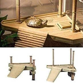 Reptiles Floating Platform, Pack of 2 Plastic Turtle Floating Platform Pier with Ramp Ladder Terrarium Tank Ornament, Decorative Reptile Frog Pier Floating Basking Platform Ramp Ladder Tank (2pcs)