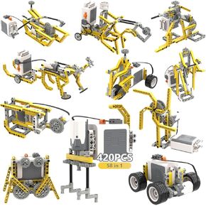 420pcs Building Block Kit, 58 in 1 STEM Building Toys Compatible with Lego Technic Electric Power Motor for Kids Age 6+, DIY Erector Set for Boys Girls, Educational Building Suit Creative Games