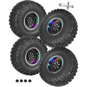 RC 1.9 Beadlock Wheels and Tires Rainbow Wheels for 1/10 Axia1 SCX10 90046 AXI03007 TRX4 VS4-10 Gen8 MST CFX,Alloy Aluminium 1.9 rc Wheels 1.9 rc Beadlock Tires,Titanium