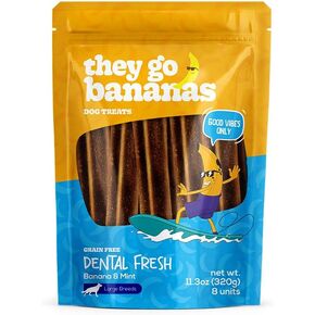 Dog Treats |Grain Free Dental Fresh Chews | Banana & Mint Flavor, Irresistible & Healthy Dog Treats | (11.3 oz, 8 Chews - Large Breeds)