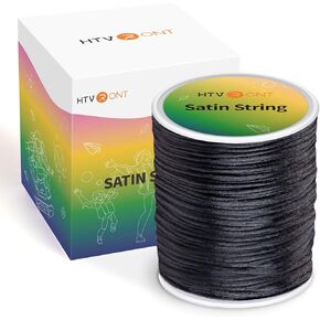 Black Nylon String Cord- 1.5mm 103 Yards Strong Nylon String, Wear-Resistant No Fading HTVRONT Satin Silk Cord for Bracelets, Wind Chime, Necklace,Knotting,Jewelry Making,Blinds Cord