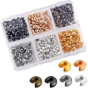 600pcs Crimp Beads for Jewelry Making, 4 mm Alloy Crimp Bead Knot Covers Semicircular Bead Stopper Crimp Tubes Crimp Bead Kit for DIY Bracelet Necklace Jewelry End Fittings Supplies (Multi-Color)