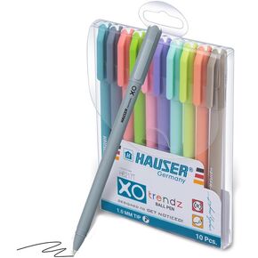 HAUSER XO Trends Ball Pen Set – 10 Assorted Colors, 1.00mm Tip, 11 x 1.2 x 15 Pack (Blue, Black, Red, Green, Orange, Pink, Light Green, Light Blue, Brown, Purple), School Supplies, Office Tasks