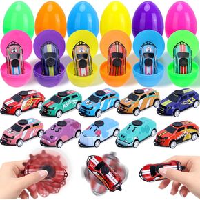 12 Pack Prefilled Easter Eggs with Toys, Cars Fidget Spinner Toys Easter Basket Egg Hunt Stuffers, Pre Filled Easter Eggs Fillers for Kids Gifts Party Favors, Goodie Bag Stuffer, Easter Prizes
