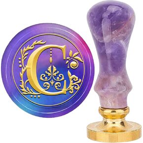 CRASPIRE Letter T Wax Seal Stamp Retro Alphabet Initials Sealing Wax Stamp Vintage 26 Letters A-Z 25mm Removable Brass Head with Amethyst Handle for Wedding Anniversary Invitation Gift Decoration