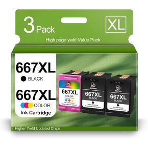 667XL Ink Cartridge Black and Color Value Pack Replacement for HP 667XL 667 XL Ink Cartridges Work for HP DeskJet 1275 2374 2375 2376 2775 2776 6075 6475 6476 Printers (2 Black, 1 Tri-Color)