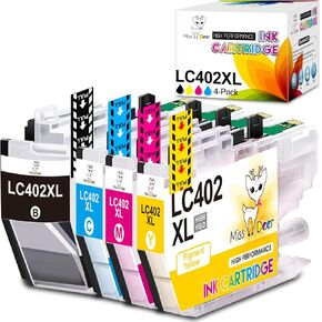 Miss Deer LC402XL Compatible LC402 Ink Cartridges High Yield Replacement for Brother LC 402 XL Work for MFC-J6540DW MFC-J5340DW MFC-J6740DW MFC-J6940DW Printer 4-Pack (Black Cyan Magenta Yellow)