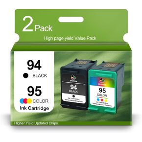 94/95 Ink Cartridges Black and Color Replacement for HP 94 95 94XL 95 XL Combo Pack for Officejet 150 100 H470 9800 7310 7210, Deskjet 460, PSC 1610 2355 (1 Black, 1 Tri-Color)