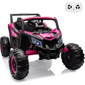 24V Kids Ride-On UTV Car-سيارة كهربائية تعمل بالبطارية مع التحكم عن بعد ، وتعليق الربيع ، ومحرك 200 واط ، والإطار المعدني ، والموسيقى ، والموسيقى ، وأضواء LED ، لعبة ركوب مثالية للأطفال (Rose)