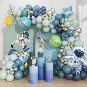 167pcs Space Balloons Arch Kit, Outer Space Party Decorations with Space Astronaut Rocket Blue Green Balloons Space Themed Birthday Party Baby Shower