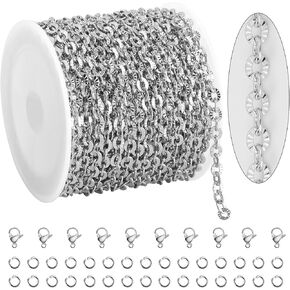 KYUNHOO 5 Meters Gold Plated Chains for Jewelry Making Sunflower Texture Chain Links Gold Stainless Steel Jewelry Chain 8MM Long Lip Chain for Jewelry Craft DIY with Jump Rings Lobster Clasps