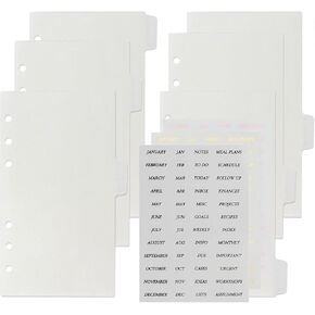 Personal A6 Dividers 6 Hole Transparent Binder Index Page Dividers with Tabs Plastic Tab Dividers with Stickers for Binders, Planner, Agenda (Clear - 2 Sets)