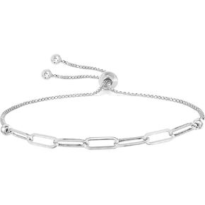 LeCalla Pure 925 Sterling Silver Italian Paperclip Link Chain Bracelets | Gold Over Silver Paper-Clip Link Station Bracelet | Sliding Bolo Bracelet for Women